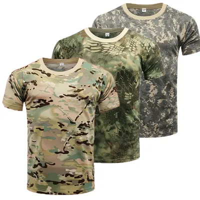 Мужская Летняя Военная футболка с коротким рукавом, повседневные армейские  тренировочные уличные топы, футболка, камуфляжная тактическая футболка,  Мужская футболка большого размера | AliExpress