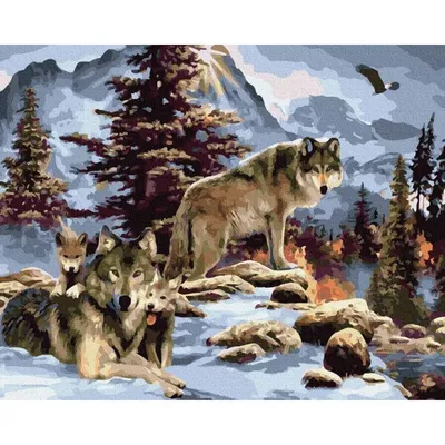 Купить картина по номерам Paintboy Волчья семья, 40x50 см, цены на  Мегамаркет | Артикул: 600000324700