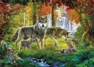 Тату реализм портрет волчья семья на плече