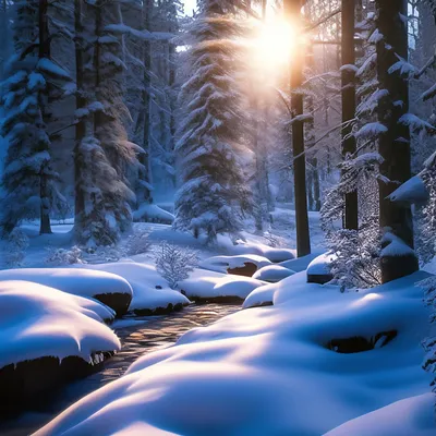 Волшебный зимний лесной пейзаж, …» — создано в Шедевруме