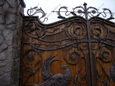 Кованые откатные ворота с эксклюзивным узором Код: ВО-63 - художественная  ковка КовАрт