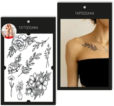 Tattooshka Временное тату сет \"Дикая роза с веточками\" | Makeupstore.co.il