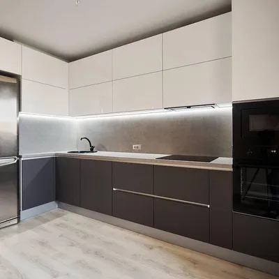 Угловая бело-серая кухня в современном стиле \"Модель 731\" в Вологде - цены,  фото и описание.