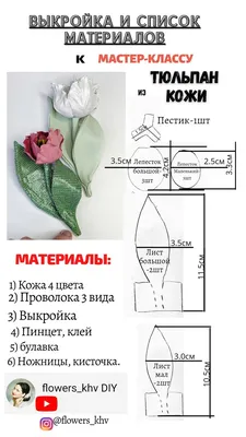 Выкройка и список материалов к МК по тюльпану из кожи. | Как сделать цветок  из бумаги, Шаблон цветка, Выкройки