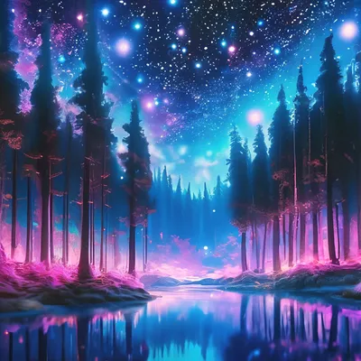 Загадочный лес над которым звёздное…» — создано в Шедевруме