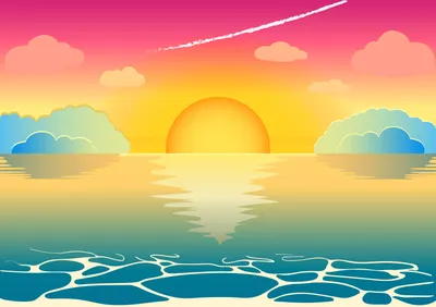 Иллюстрация Красивый закат (рассвет) на морском горизонте. в стиле