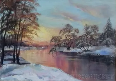 Закат на реке\" картина | Divinskaya