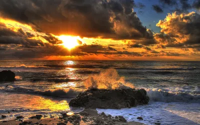 Картинки закат солнца на морском горизонте, горизонт, закат, солнце, море,  облака, дерево - обои 1920x1200, картинка №150831
