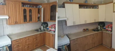 Фото примеры работ до и после замены фасадов на кухонном гарнитуре
