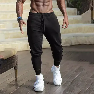 Мужские тренировочные штаны, джоггеры, штаны для бега с эластичным низом,  зауженные штаны на шнуровке, Мужская одежда для тренировок и упражнений |  AliExpress