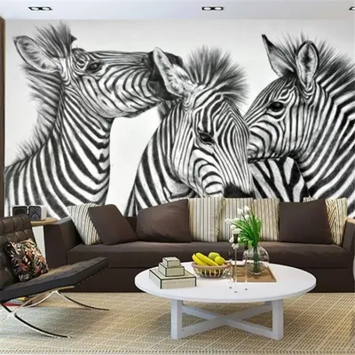 Черно-белые фото обои с животными 368x280 см Две зебры (10159P10)+клей  купить по цене 1400,00 грн