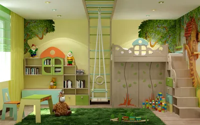 Детская комната в зеленом стиле - 75 фото