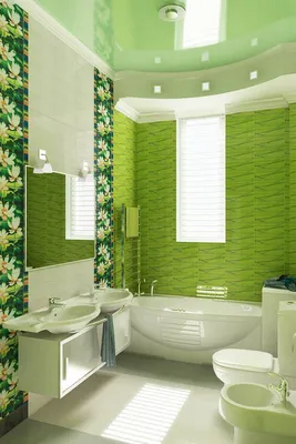Стильная плитка для ванной, изумрудно-зеленая с графическими линиями