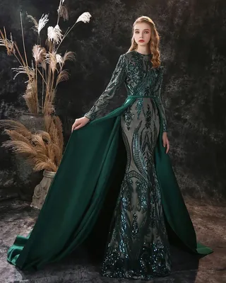 Длинные рукава Вечерние платья 2021 халат De Soiree мусульманский зеленый  блесток марокканский кафтан формальный… | Вечерние платья, Платья, Зеленые  вечерние платья