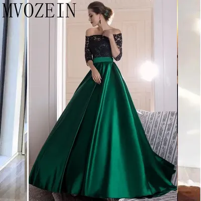 Mvozein зеленые длинные вечерние платья, атласное платье-трапеция с вырезом  лодочкой и рукавом три четверти, кружевное вечернее платье, официальные  платья, женское платье | AliExpress