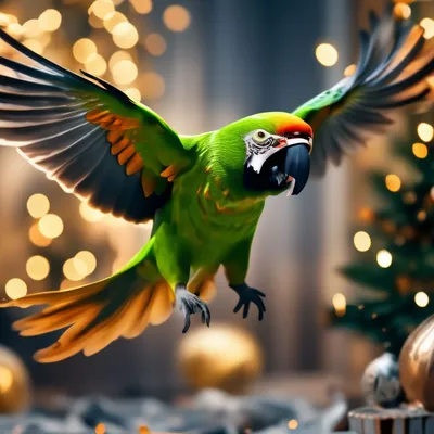 Зеленый попугай на ветке | Премиум Фото