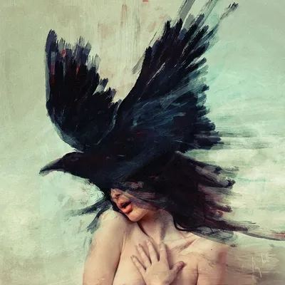 Картинки девушка, птица, ворон - обои 1366x768, картинка №311256