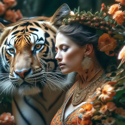 Женщина тигр, профессиональное фото, …» — создано в Шедевруме