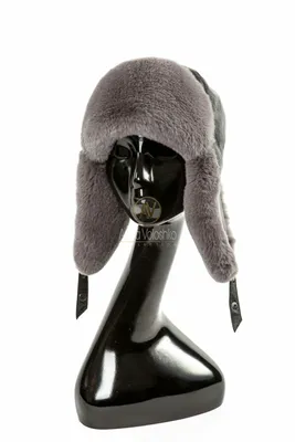 Женская меховая шапка-ушанка из серого кролика и черной кожи