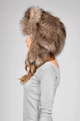Женская шапка - ушанка волк из искусственного меха