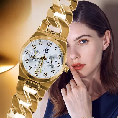 Часы наручные кварцевые с большим циферблатом, модные водонепроницаемые  высококлассные вращающиеся женские часы с алмазным камнем | AliExpress