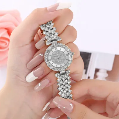 Часы женские бриллиантовое серебро со стразами наручные, бижутерные часы -  купить с доставкой по выгодным ценам в интернет-магазине OZON (1043352140)