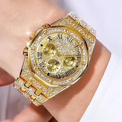 Spoo-Design | 36 мм - Женские часы с сетчатым ремешком и стразами, золото  или серебро | Женские наручные часы
