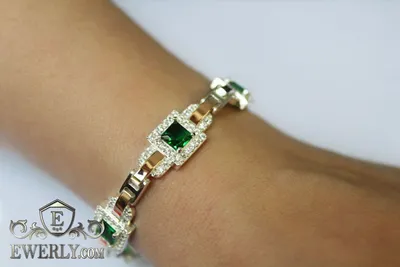 Женский браслет из серебра с зелёными камнями (17.55 г) купить по цене  14175 руб с доставкой в Тамбов.