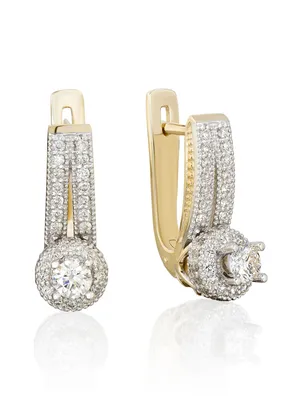 Гатамов Серьги золотые женские 585 из желтого и белого золота с  бриллиантами - купить с доставкой по выгодным ценам в интернет-магазине  OZON (815555960)