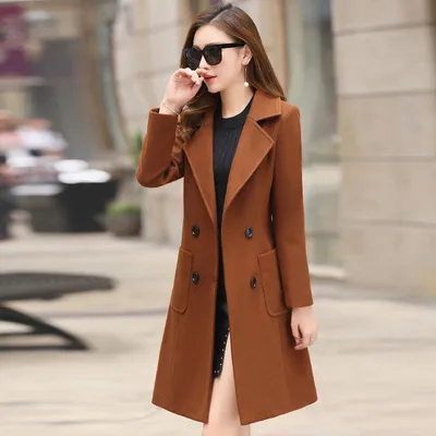 Демисезонное женское кашемировое пальто с поясом 6400/BB5 - кэмел