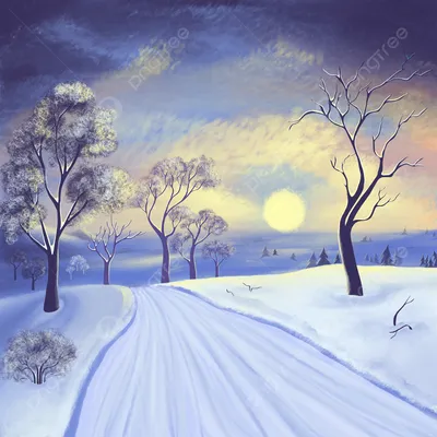 Зимний закат рисунок - 70 фото