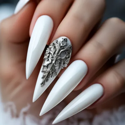 Белый зимний nail art, ногти в …» — создано в Шедевруме