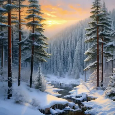 Зимний хвойный лес, Сибирь, Россия, …» — создано в Шедевруме
