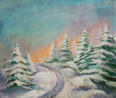 Картина маслом \"Зимний лес окутан снегом\" 60x90 AV210509 купить в Москве
