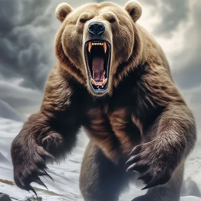 Огромный злой медведь с раскрытой …» — создано в Шедевруме