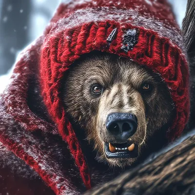 Реалистичный злой медведь в порванной…» — создано в Шедевруме