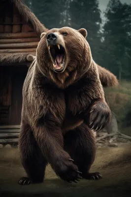 злой медведь в лесу. иллюстрация вектора. иллюстрации насчитывающей знак -  222295593
