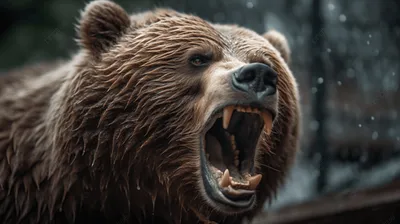 медведь с открытым ртом под дождем, злой медведь, Hd фотография фото, глава  фон картинки и Фото для бесплатной загрузки