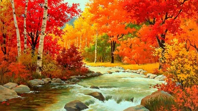 Осенний лес с золотыми деревьями - обои на рабочий стол