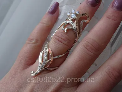 Кольцо на весь палец с изумрудами и бриллиантами / AOG-R-02091