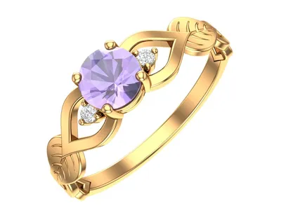 Золотое кольцо с аметистом и бесцветными фианитами — Покровский ювелирный  завод