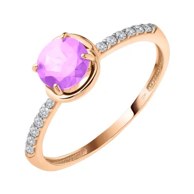 Золотое кольцо с аметистом и фианитами 000-304065 | Купить в  интернет-магазине «Наше золото»