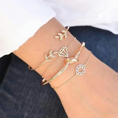 Find More Charm Bracelets Information about 4 Pcs/ Set women bracelets  Bohemian Leaves Knot Round Chain Opening … | Fashion jewelry, Gold bracelet  set, Cute jewelry