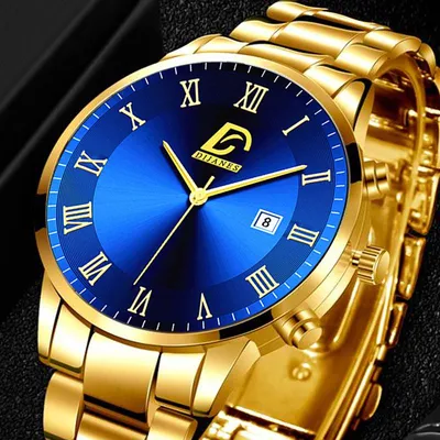 Купить Модные мужские золотые часы из нержавеющей стали, мужские деловые  повседневные часы, роскошные кварцевые наручные часы с календарем | Joom