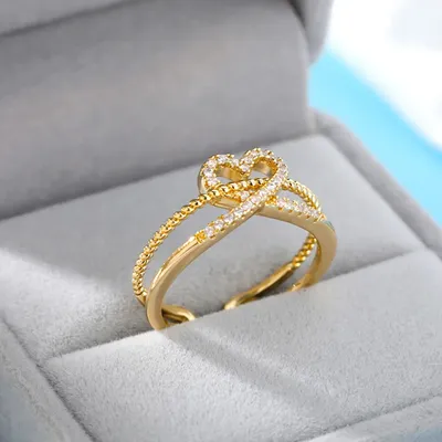 Золотые кольца в форме сердца для женщин, 2022, модные ювелирные изделия,  индивидуальное регулируемое открытие, медное кольцо с изменяемым размером,  двойной слой, роскошный подарок | AliExpress