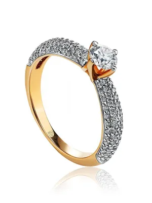 Кольца :: Кольца из золота :: Бриллиант :: Золотое кольцо с крупным  бриллиантом и бриллиантовым паве