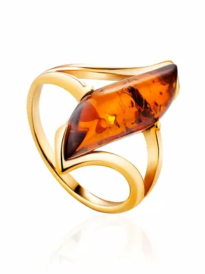 Золотое кольцо «Веста» со вставкой из натурального балтийского янтаря  коньячного цвета в интернет-магазине янтаря