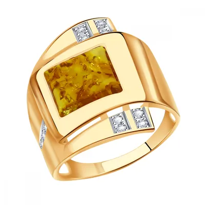 Купить Золотой перстень с янтарем недорого в Москве цена минимальная Золотые  кольца с полудрагоценными камнями ЮК Платина