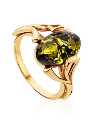 Золотое кольцо с янтарём зелёного цвета «Крокус» в интернет-магазине янтаря