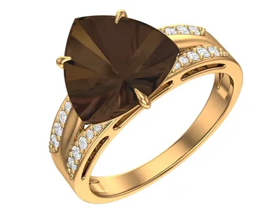 Золотое кольцо с раухтопазом и бесцветными фианитами — Покровский ювелирный  завод